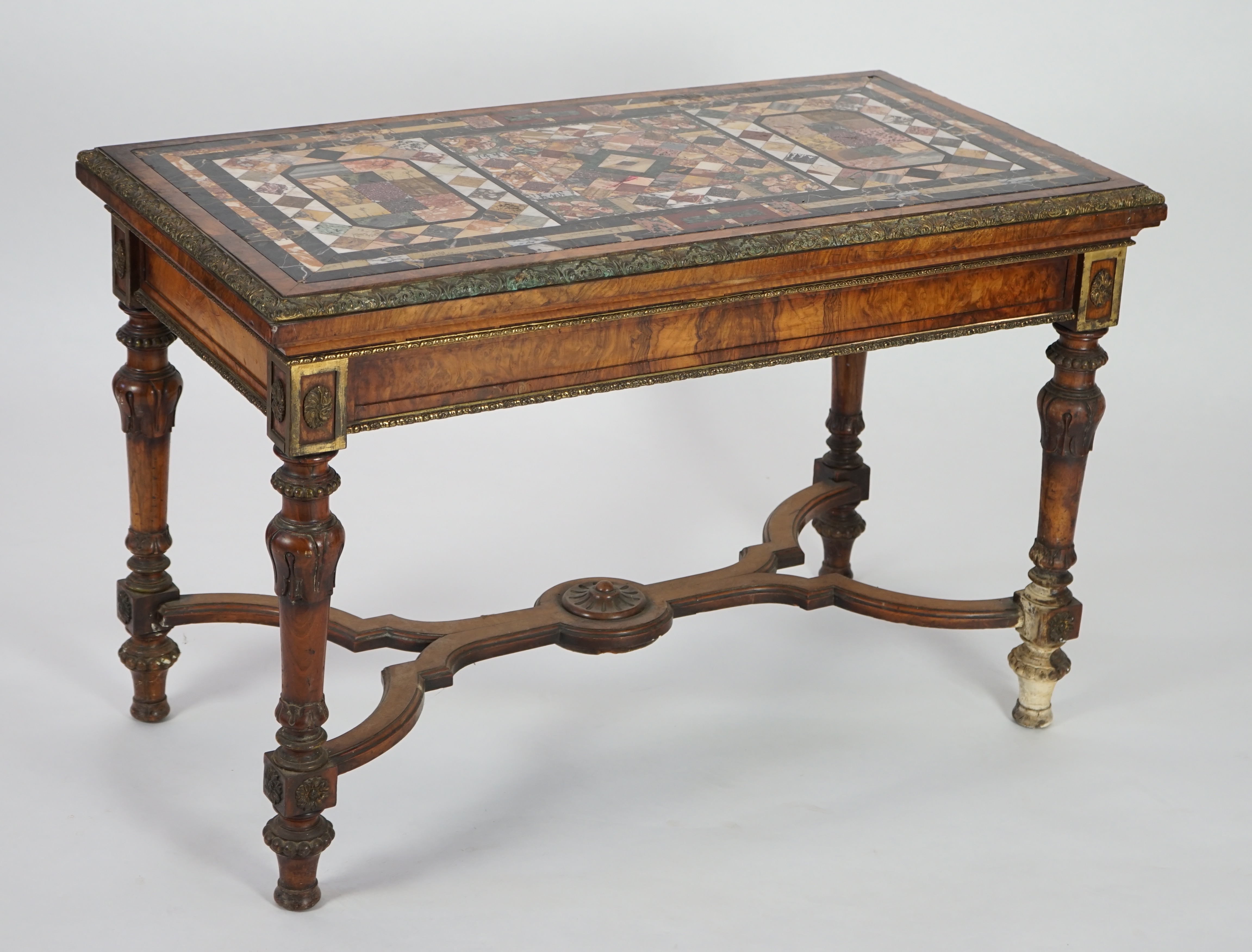 A mid Victorian ormolu mounted walnut pietra dura top centre table